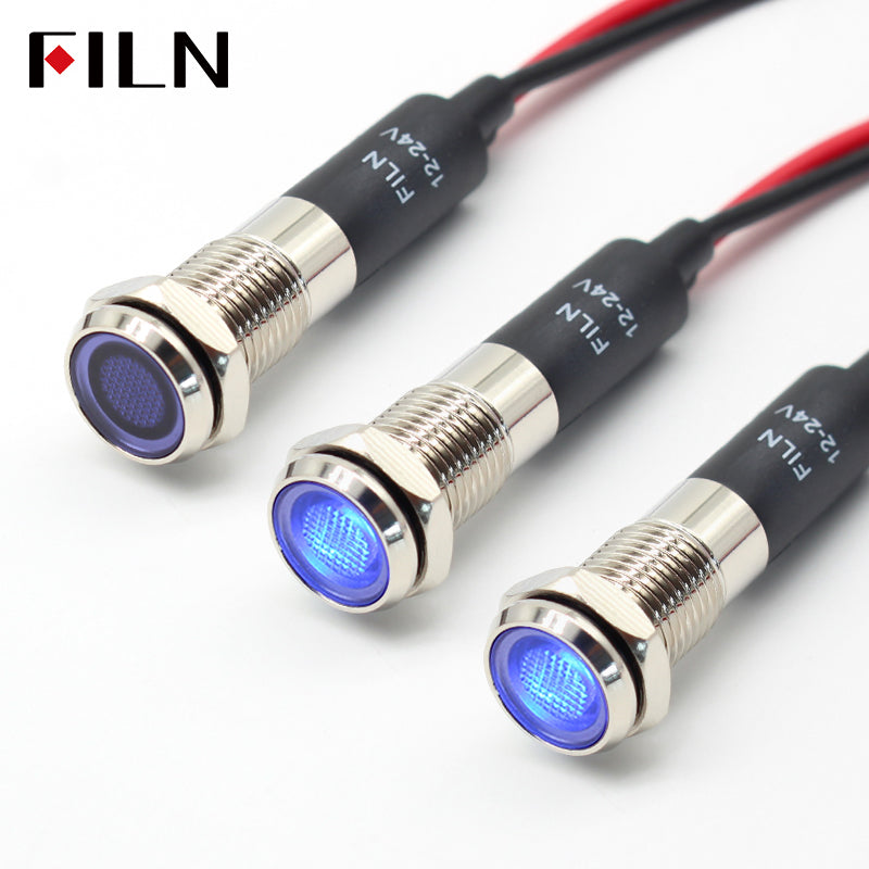 FILN 8MM (5/16'' )Metal Indicator Light 12V 24V 110V 220V  Pilot Lights  Waterproof ip67  Signal Lamp