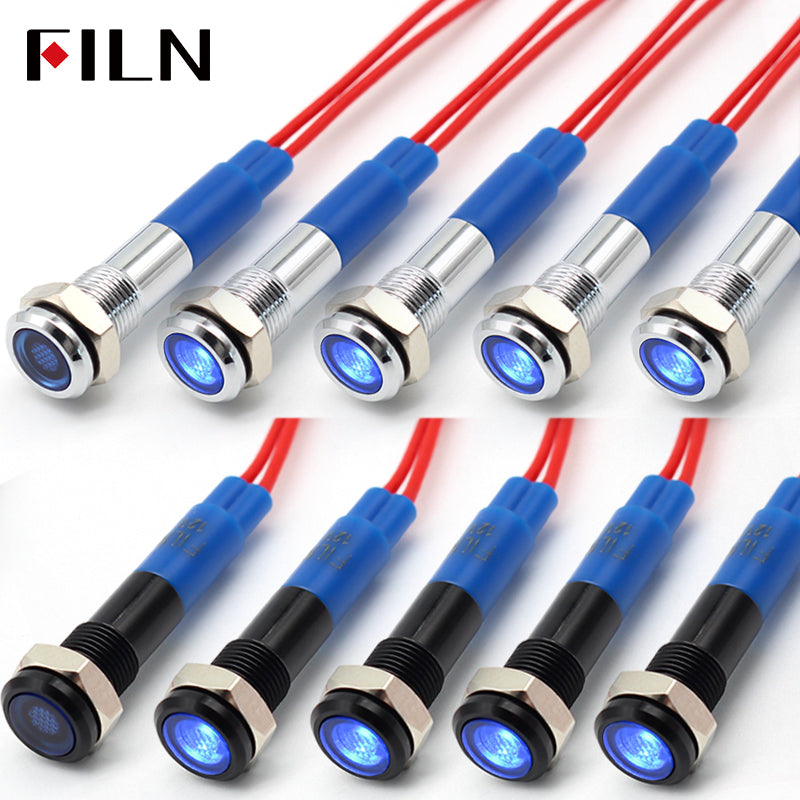 FILN 6MM(1/4‘’) 12V  24V 220V LED Indicator Light Mini Metal Waterproof IP67 Pilot Signal Lamp Red Green Yellow Blue White