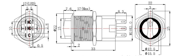 FILN 19mm 2 Position 3 Position Selector Rotary Switch Push Button Switch Dpdt Latching on off 12V 24V led illuminated