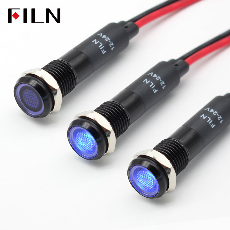 FILN 8MM (5/16'' )Metal Indicator Light 12V 24V 110V 220V  Pilot Lights  Waterproof ip67  Signal Lamp