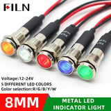 FILN 8MM (5/16'' )Metal Indicator Light 12V 24V 110V 220V  Pilot Lights  Waterproof ip67  Signal Lamp