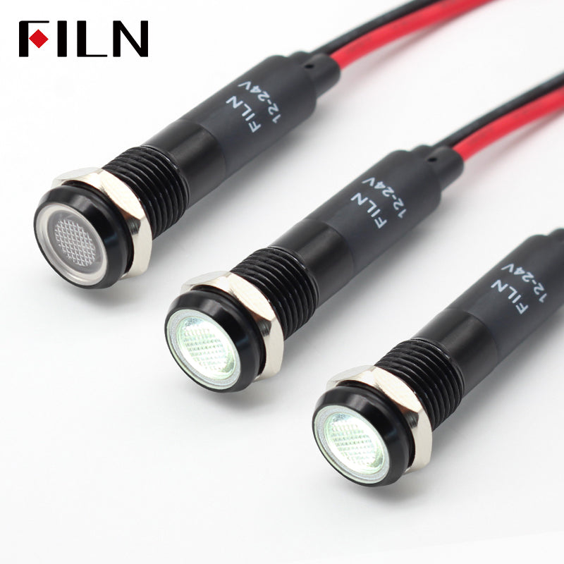 FILN 8MM (5/16'' )Metal Indicator Light 12V 24V 110V 220V  Pilot Lights  Waterproof ip67  Signal Lamp