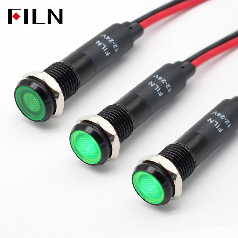 FILN 8MM (5/16'' )Metal Indicator Light 12V 24V 110V 220V  Pilot Lights  Waterproof ip67  Signal Lamp