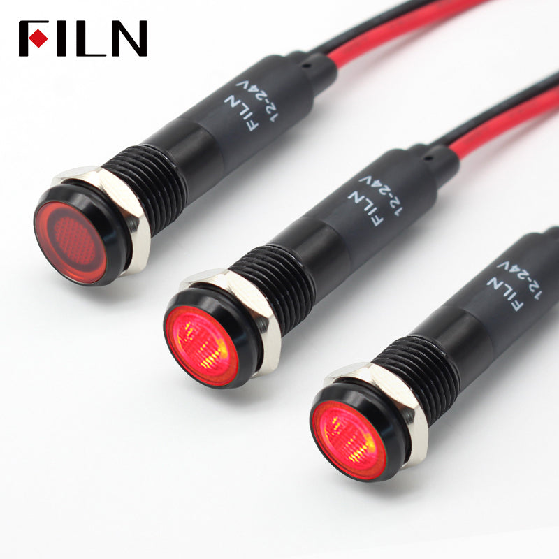 FILN 8MM (5/16'' )Metal Indicator Light 12V 24V 110V 220V  Pilot Lights  Waterproof ip67  Signal Lamp