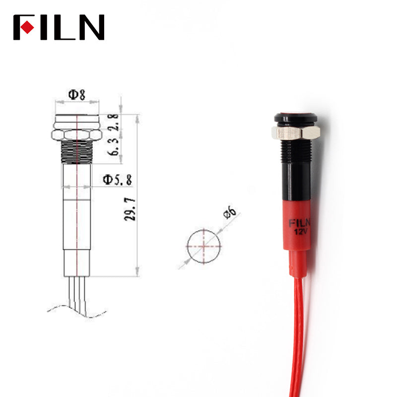 FILN 6MM(1/4‘’) 12V  24V 220V LED Indicator Light Mini Metal Waterproof IP67 Pilot Signal Lamp Red Green Yellow Blue White