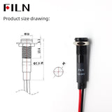 FILN 8MM (5/16'' )Metal Indicator Light 12V 24V 110V 220V  Pilot Lights  Waterproof ip67  Signal Lamp