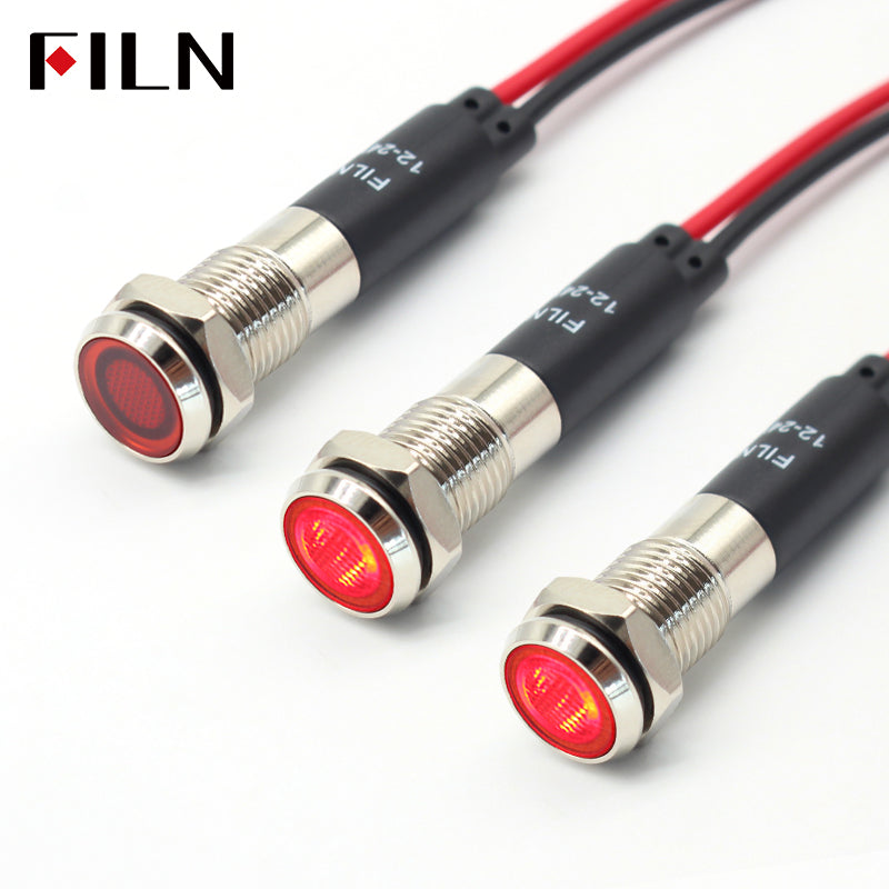 FILN 8MM (5/16'' )Metal Indicator Light 12V 24V 110V 220V  Pilot Lights  Waterproof ip67  Signal Lamp