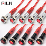 FILN 6MM(1/4‘’) 12V  24V 220V LED Indicator Light Mini Metal Waterproof IP67 Pilot Signal Lamp Red Green Yellow Blue White