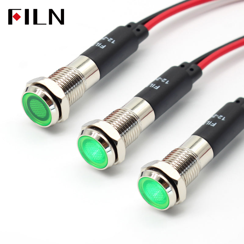 FILN 8MM (5/16'' )Metal Indicator Light 12V 24V 110V 220V  Pilot Lights  Waterproof ip67  Signal Lamp