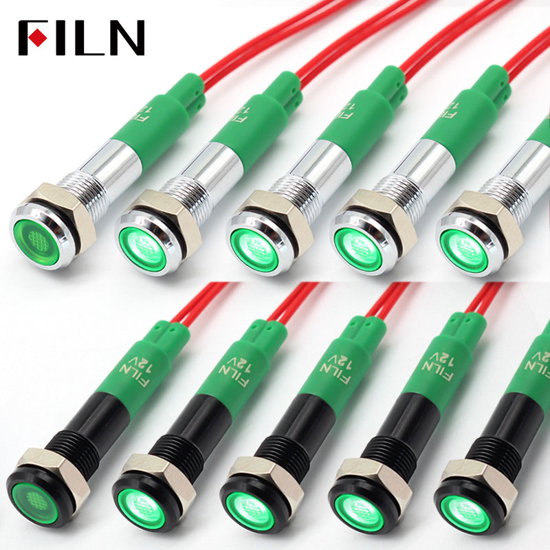 FILN 6MM(1/4‘’) 12V  24V 220V LED Indicator Light Mini Metal Waterproof IP67 Pilot Signal Lamp Red Green Yellow Blue White