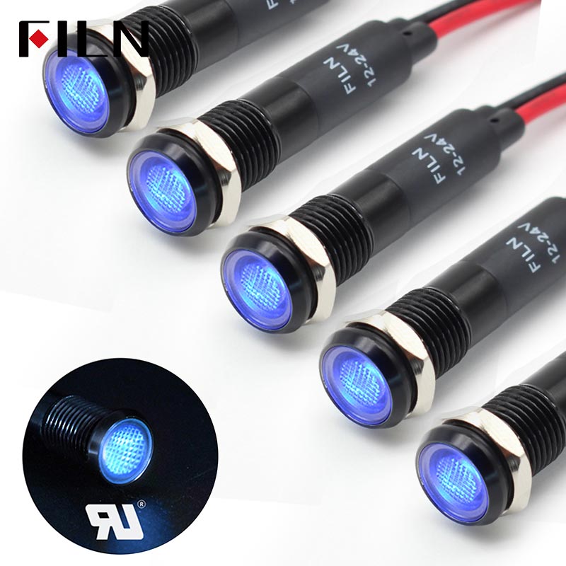 FILN 8MM (5/16'' )Metal Indicator Light 12V 24V 110V 220V  Pilot Lights  Waterproof ip67  Signal Lamp