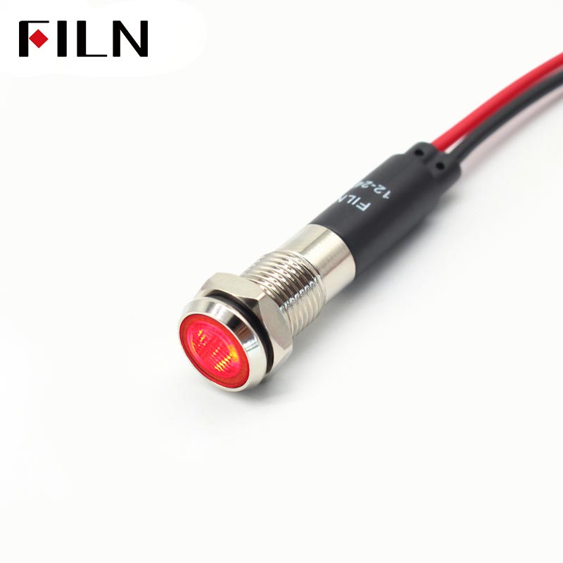 FILN 8MM (5/16'' )Metal Indicator Light 12V 24V 110V 220V  Pilot Lights  Waterproof ip67  Signal Lamp