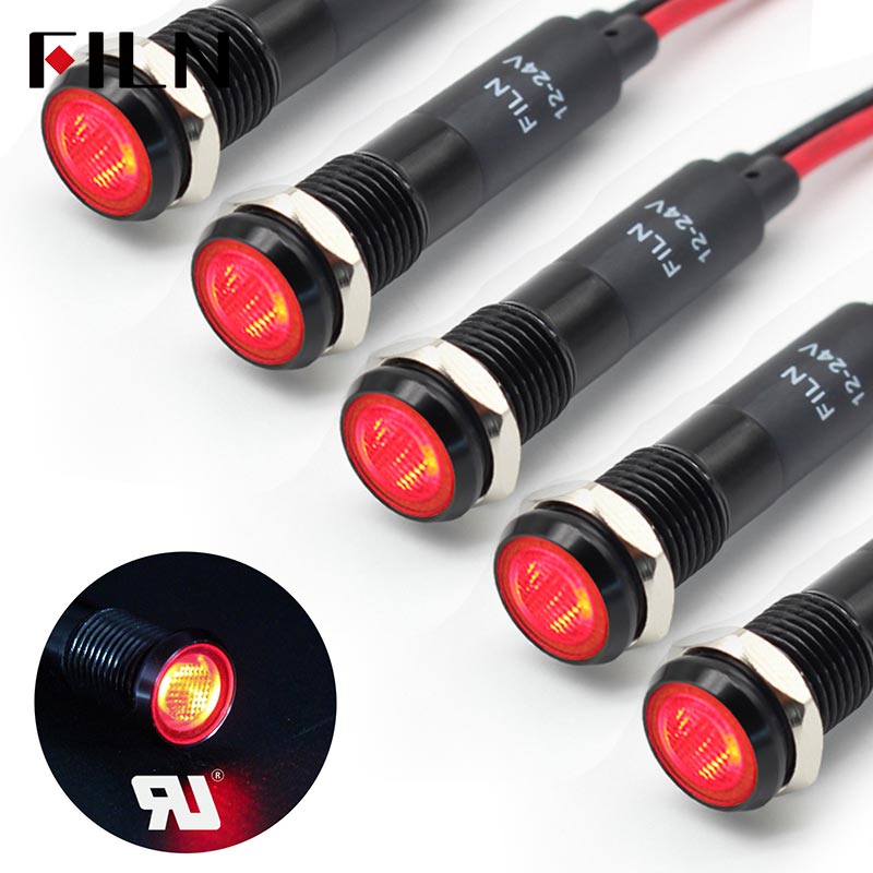 FILN 8MM (5/16'' )Metal Indicator Light 12V 24V 110V 220V  Pilot Lights  Waterproof ip67  Signal Lamp