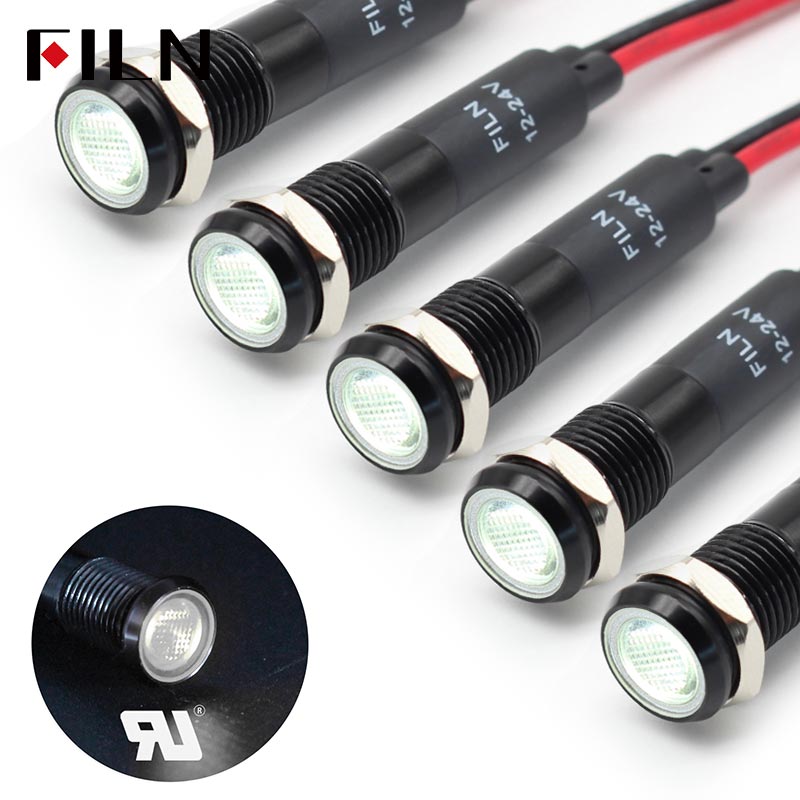 FILN 8MM (5/16'' )Metal Indicator Light 12V 24V 110V 220V  Pilot Lights  Waterproof ip67  Signal Lamp