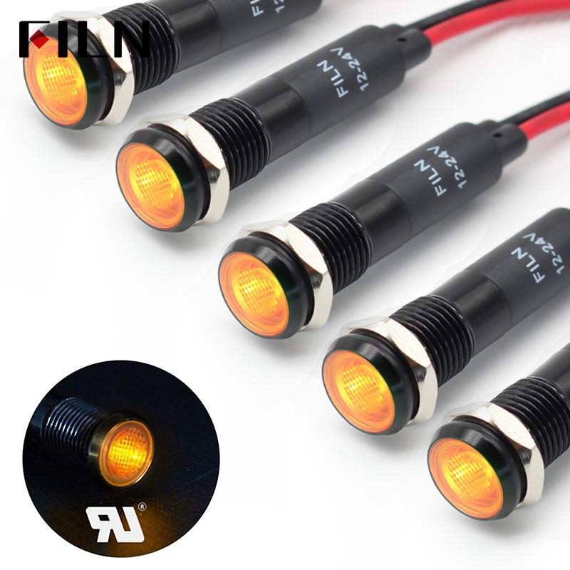 FILN 8MM (5/16'' )Metal Indicator Light 12V 24V 110V 220V  Pilot Lights  Waterproof ip67  Signal Lamp