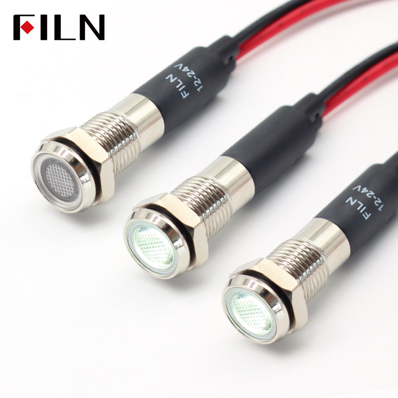 FILN 8MM (5/16'' )Metal Indicator Light 12V 24V 110V 220V  Pilot Lights  Waterproof ip67  Signal Lamp