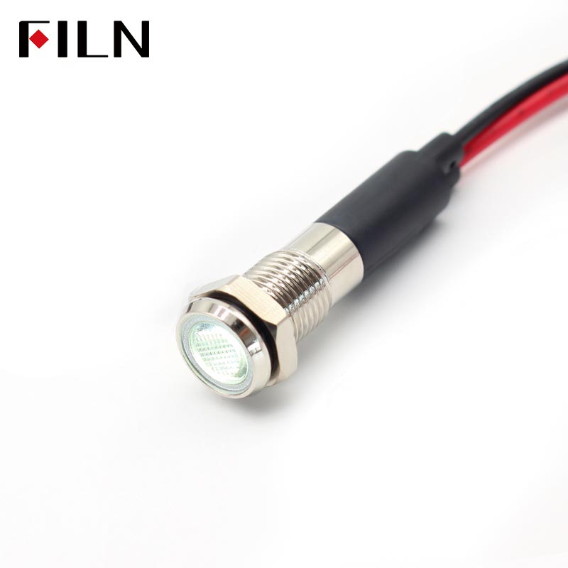 FILN 8MM (5/16'' )Metal Indicator Light 12V 24V 110V 220V  Pilot Lights  Waterproof ip67  Signal Lamp