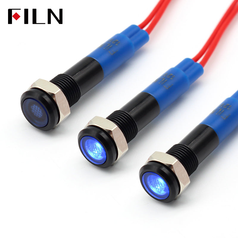 FILN 6MM(1/4‘’) 12V  24V 220V LED Indicator Light Mini Metal Waterproof IP67 Pilot Signal Lamp Red Green Yellow Blue White