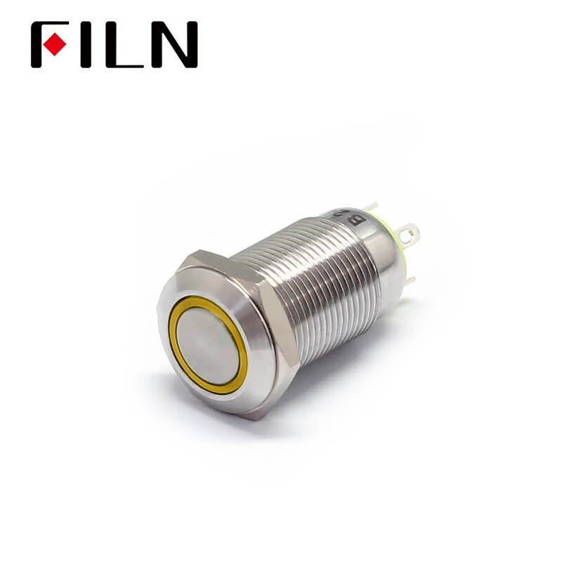 12MM Red LED Light 12V 110V Latching Metal Push Button Switch Yellow