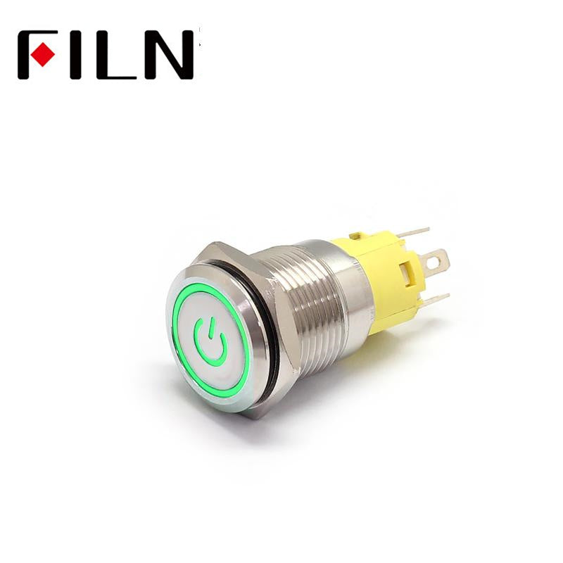 Filn 16mm 6V 12V 110V 220V LED waterproof Push Button Switch with Power symbol In Sale