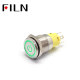 Filn 16mm 6V 12V 110V 220V LED waterproof Push Button Switch with Power symbol In Sale