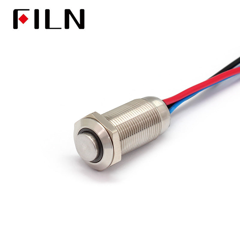 12mm High head Momentary Latching led stainless steel Push Button Switch with wire Front