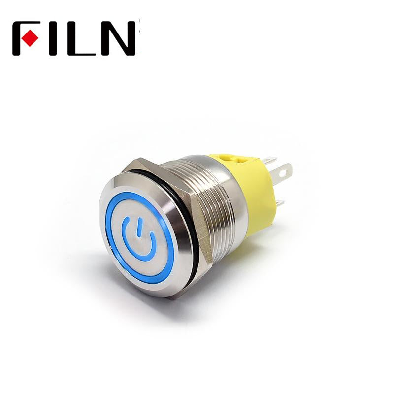 22MM 12V White LED Latching Metal Push Button Switch Blue