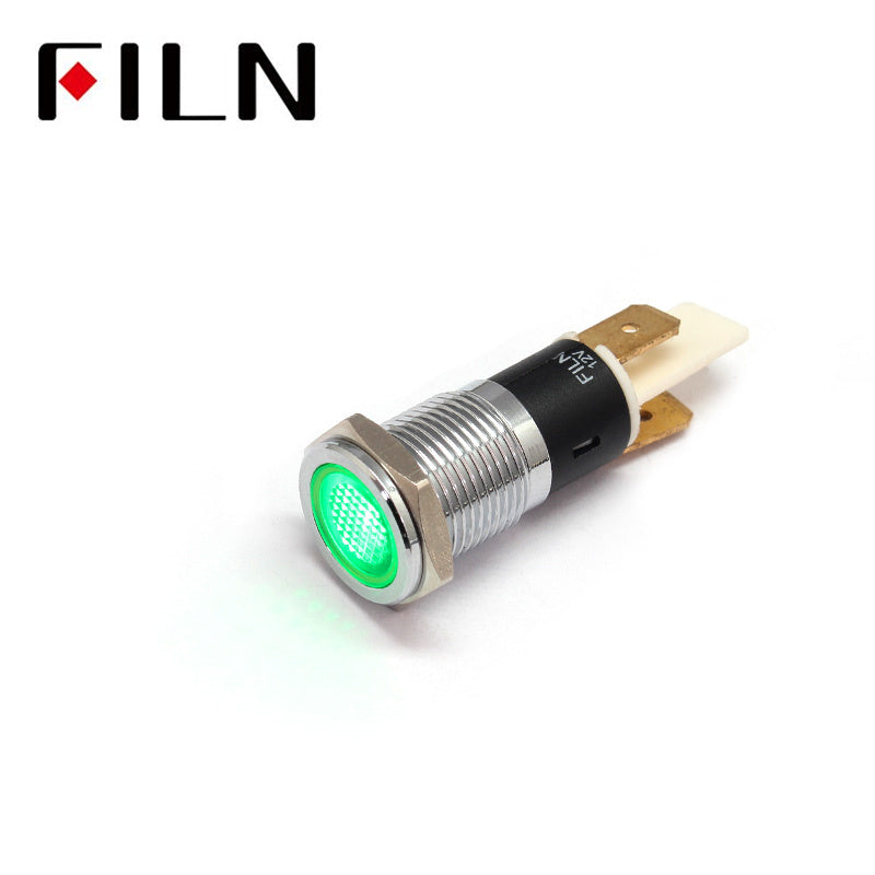 14MM 110V Waterproof IP67 LED Meatl Green Indicator Light Green