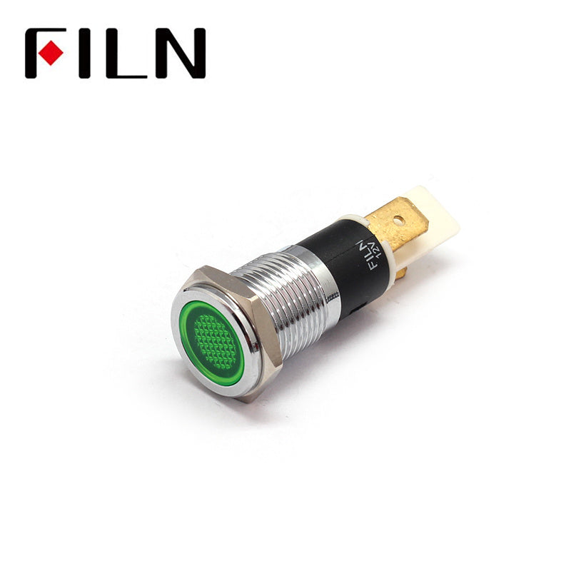 14MM 110V Waterproof IP67 LED Meatl Green Indicator Light Green