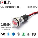 FILN Black Bezel FL1M 16mm 12V LED Metal Indicator Dashboard Light with Symbol ABS indicator light Signal symbol