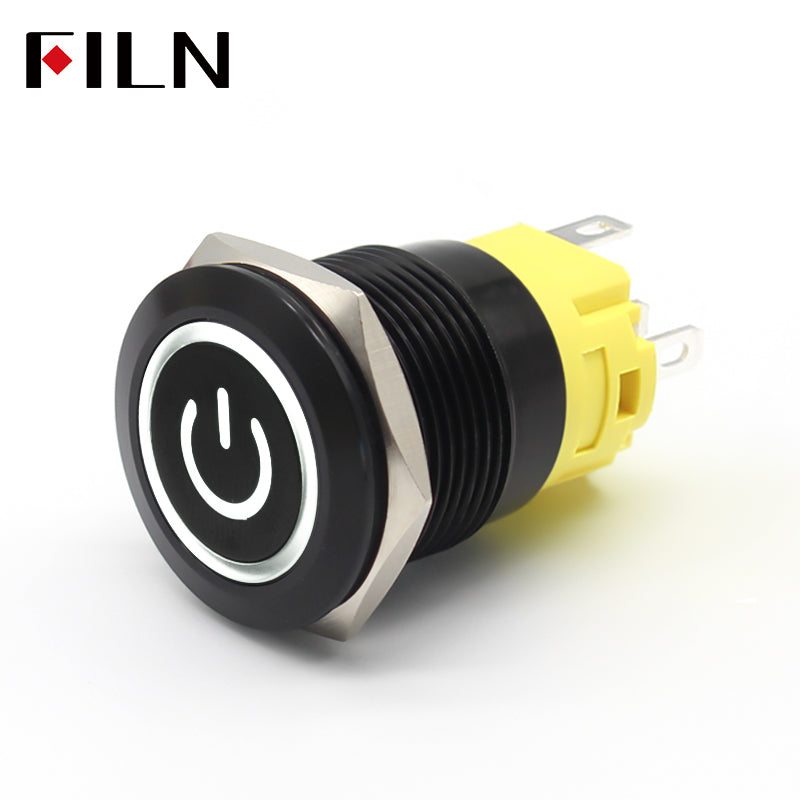 FILN 19mm UL Metal Push Button Switch 6V 12V 24V 110V 220V LED Momentary Latch Stainless Steel anti vandal waterproof  with Power symbol