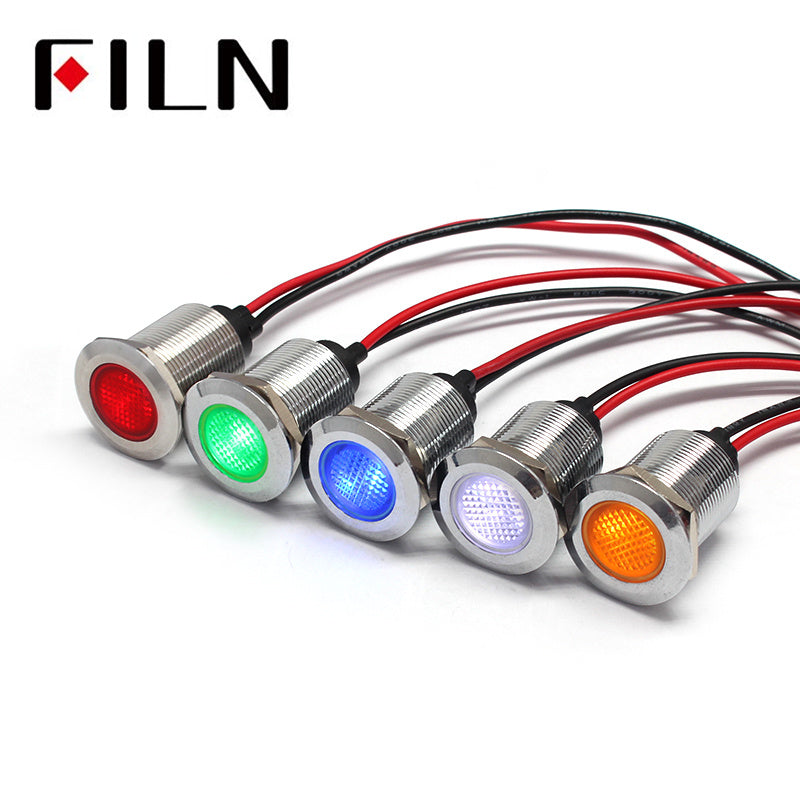 19mm Flat LED High Voltage Indicating Light With Wire Colour