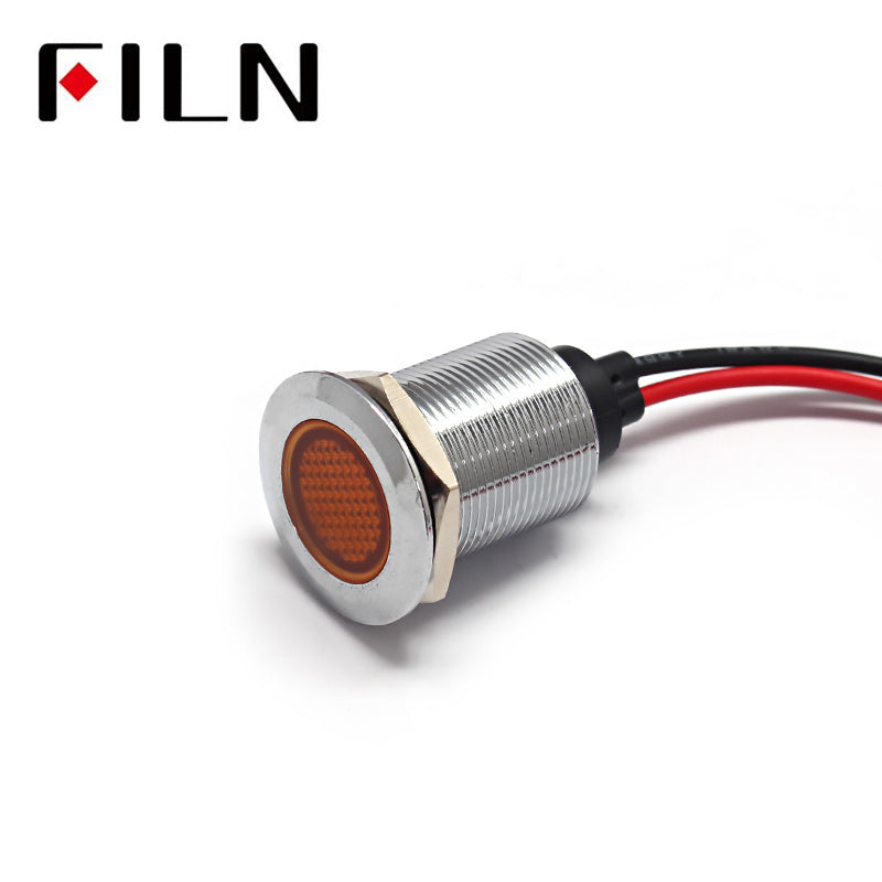 19mm Flat LED High Voltage Indicating Light With Wire Amber