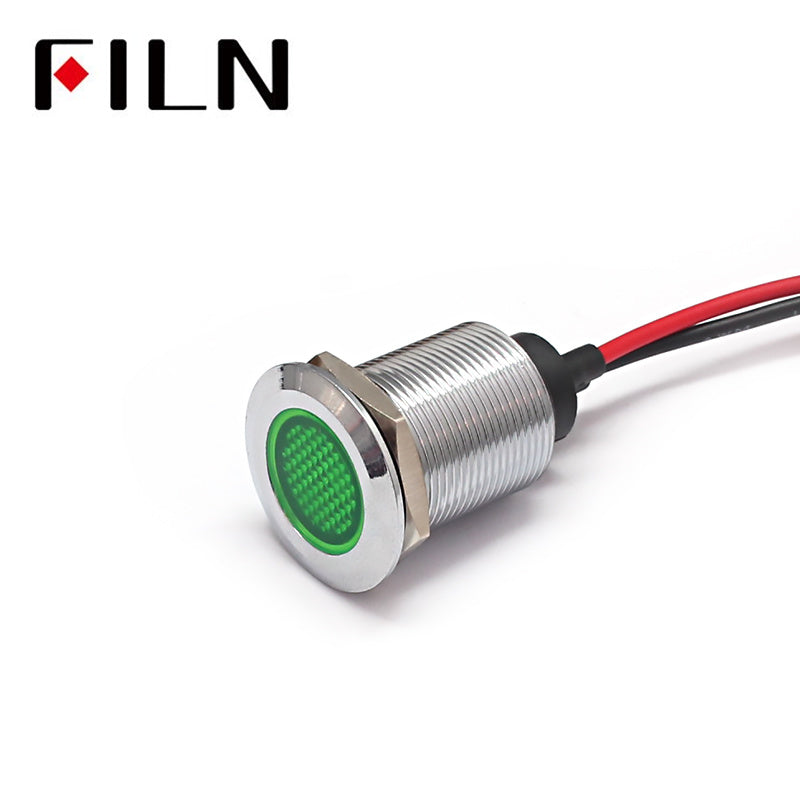 19mm Flat LED High Voltage Indicating Light With Wire Green