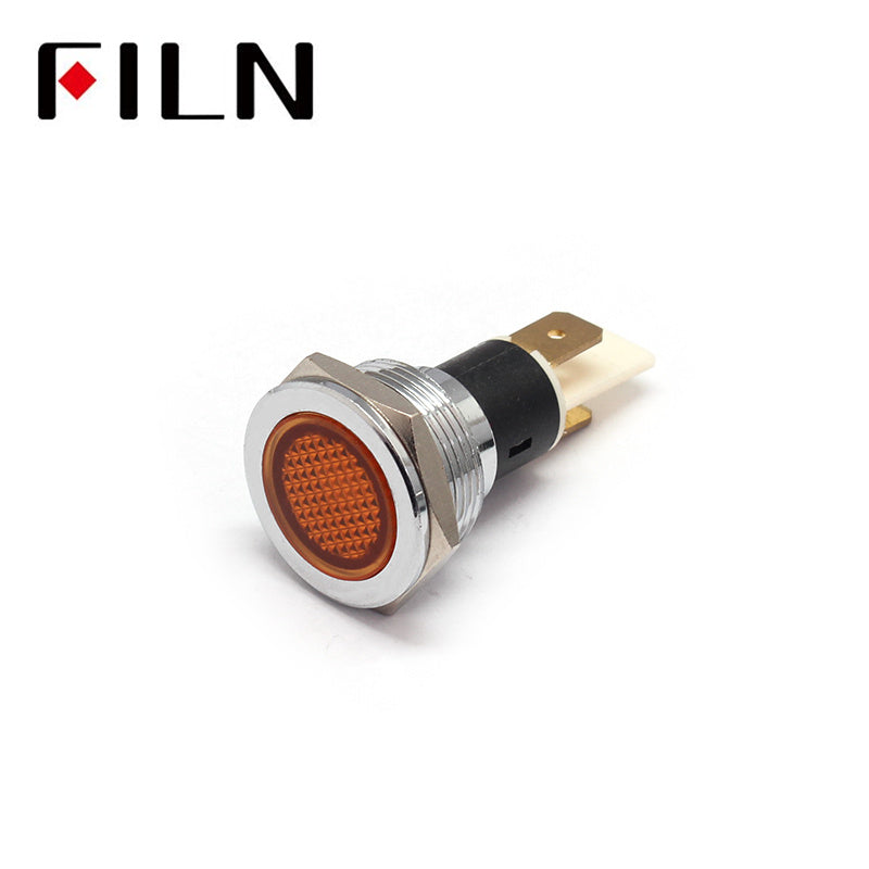 19mm Flat Yellow Indicator Light With Reflector Amber