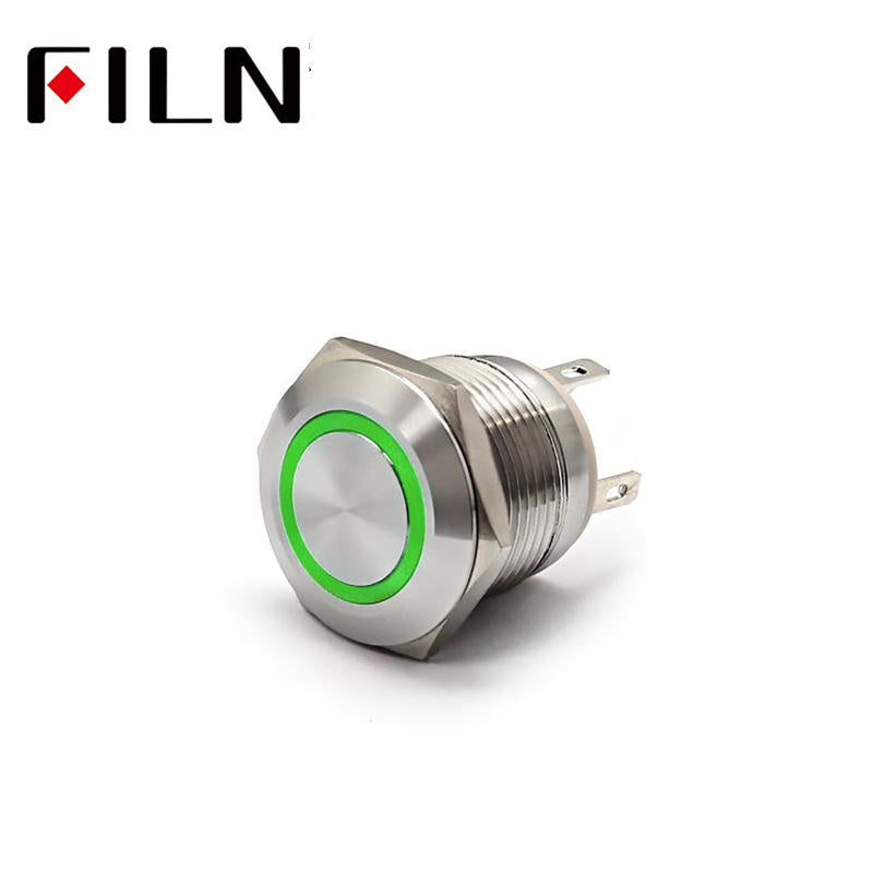 19MM 10A 250V IP67 FILN momentary push button switch Green