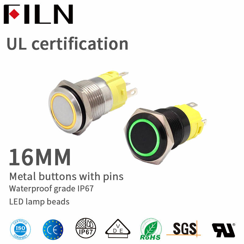 16mm 19mm 22mm LED interrupteur à bouton étanche en acier inoxydable 12V -  FILN - YUEQING YULIN ELECTRONIC CO., LTD