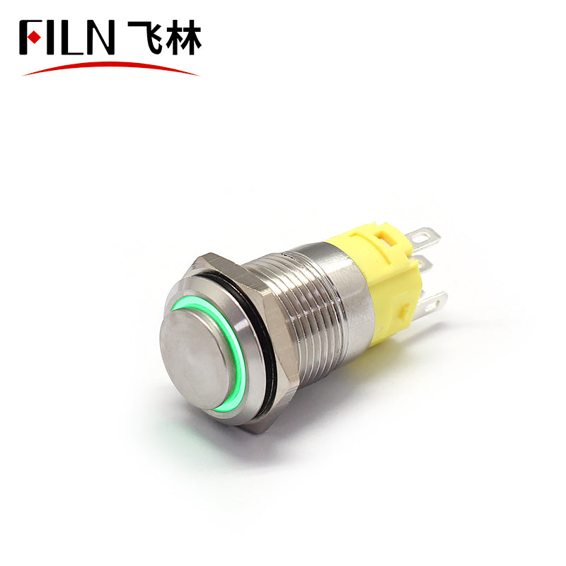 FILN 16mm High head Momentary latching ring led Green