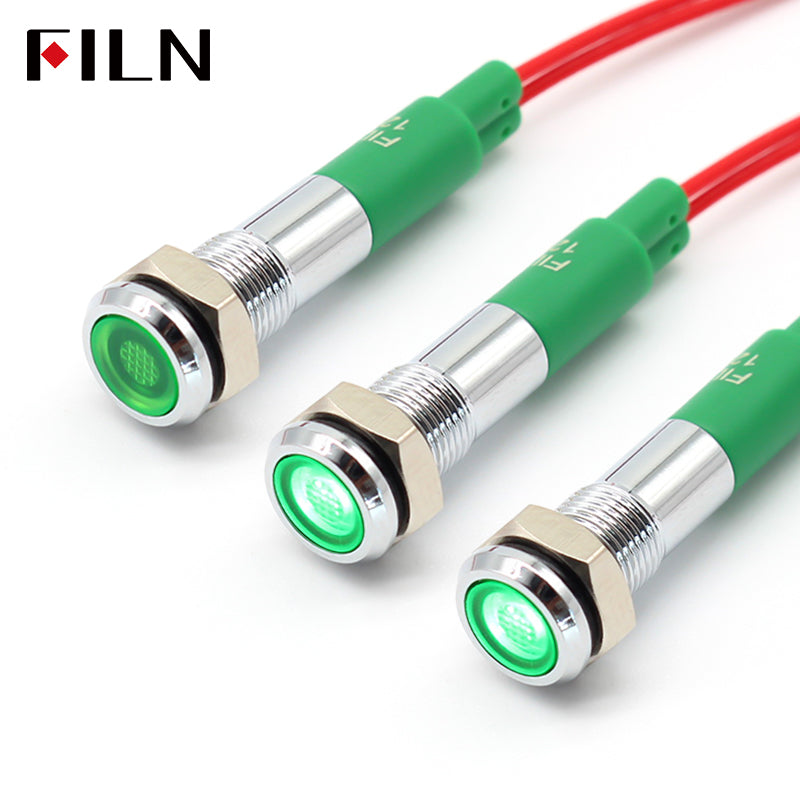 FILN 6MM(1/4‘’) 12V  24V 220V LED Indicator Light Mini Metal Waterproof IP67 Pilot Signal Lamp Red Green Yellow Blue White