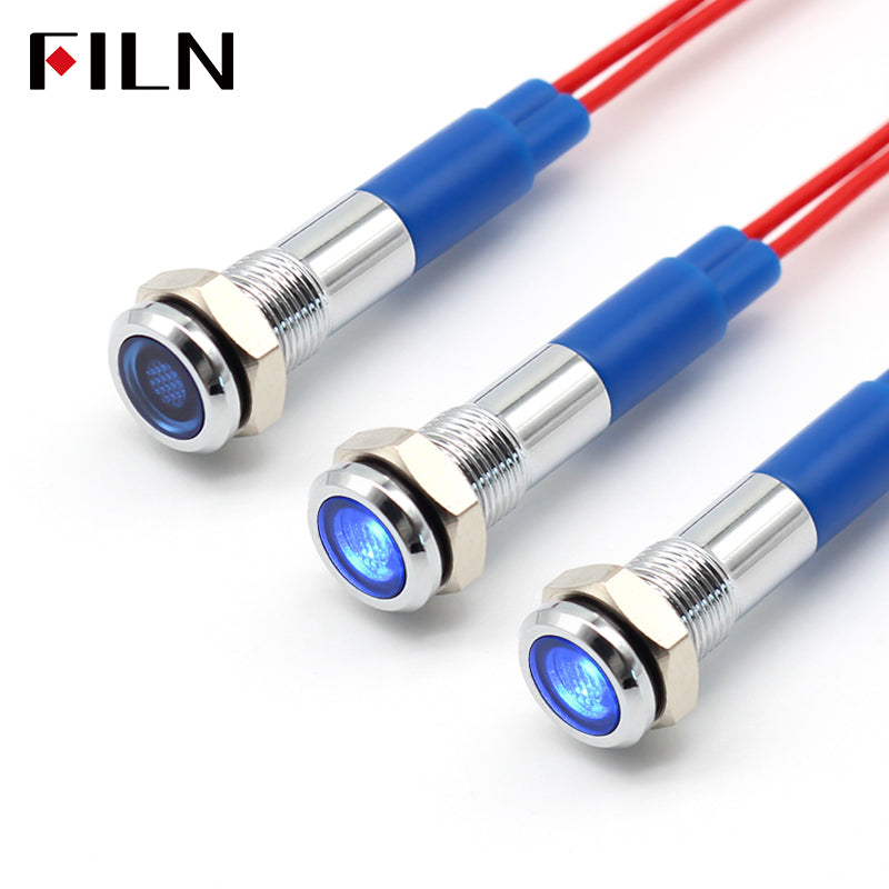 FILN 6MM(1/4‘’) 12V  24V 220V LED Indicator Light Mini Metal Waterproof IP67 Pilot Signal Lamp Red Green Yellow Blue White