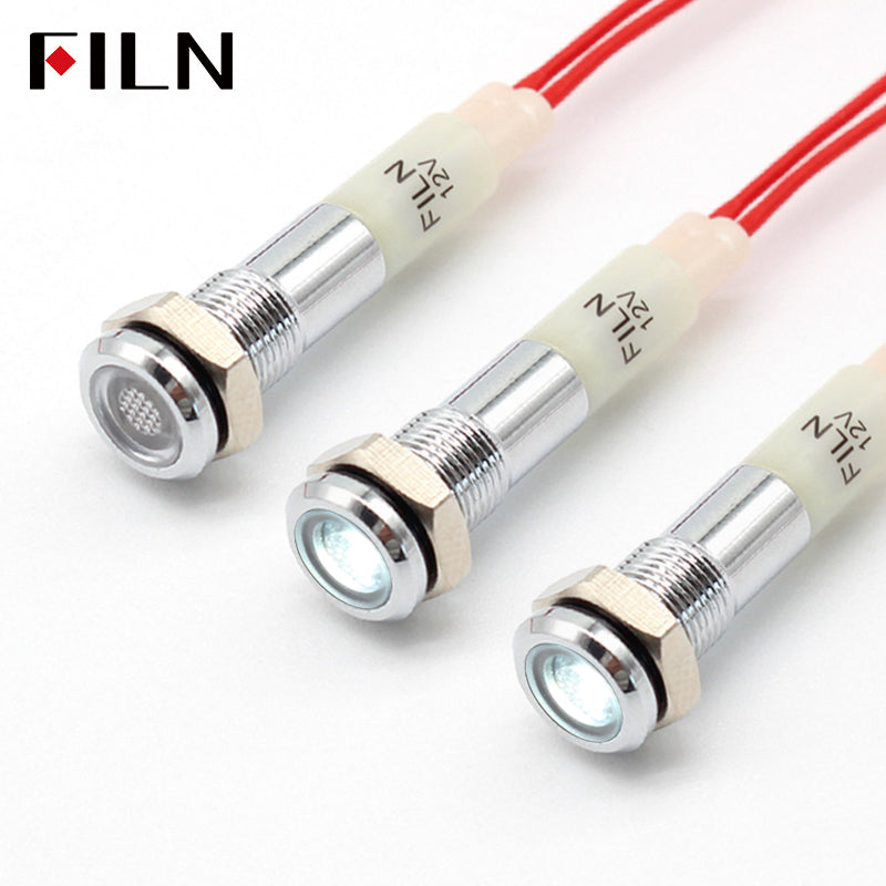 FILN 6MM(1/4‘’) 12V  24V 220V LED Indicator Light Mini Metal Waterproof IP67 Pilot Signal Lamp Red Green Yellow Blue White