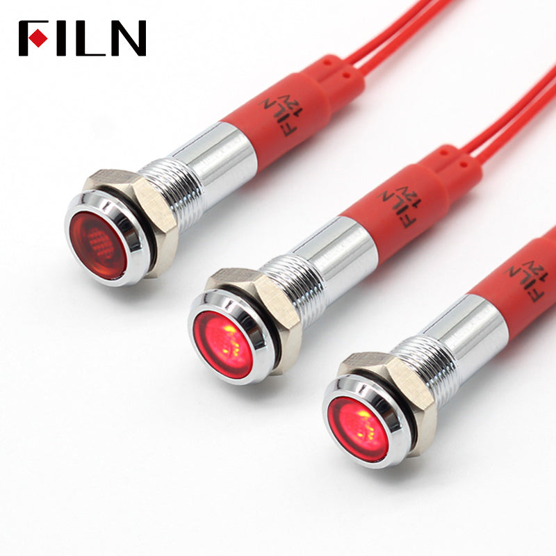 FILN 6MM(1/4‘’) 12V  24V 220V LED Indicator Light Mini Metal Waterproof IP67 Pilot Signal Lamp Red Green Yellow Blue White