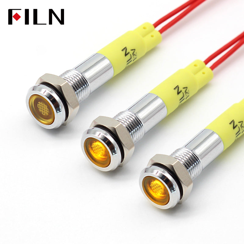 FILN 6MM(1/4‘’) 12V  24V 220V LED Indicator Light Mini Metal Waterproof IP67 Pilot Signal Lamp Red Green Yellow Blue White