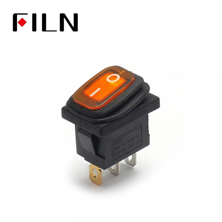 FLIN YELLOW 3 Pin Rocker Switch KCD1-102N IP67 Waterproof 250V Orange