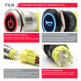 FILN Twin Metal Symbol Push Button Switches with 12V LED Light, Momentary/Latching Option, and 185 Symbol Options Available