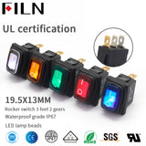 FLIN YELLOW RED GREEN BLUE WHITE 3 Pin Rocker Switch KCD1-102N IP67 Waterproof 250V