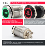 FILN Push Button Switch 19MM Waterproof 12V 5A Ring Screw Pins LED Momentary Normally Open Latching type Normally Closed Push Button ON OFF Car Marine Switches