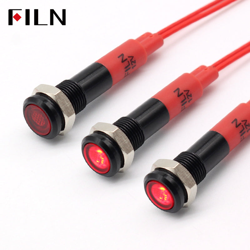 FILN 6MM(1/4‘’) 12V  24V 220V LED Indicator Light Mini Metal Waterproof IP67 Pilot Signal Lamp Red Green Yellow Blue White