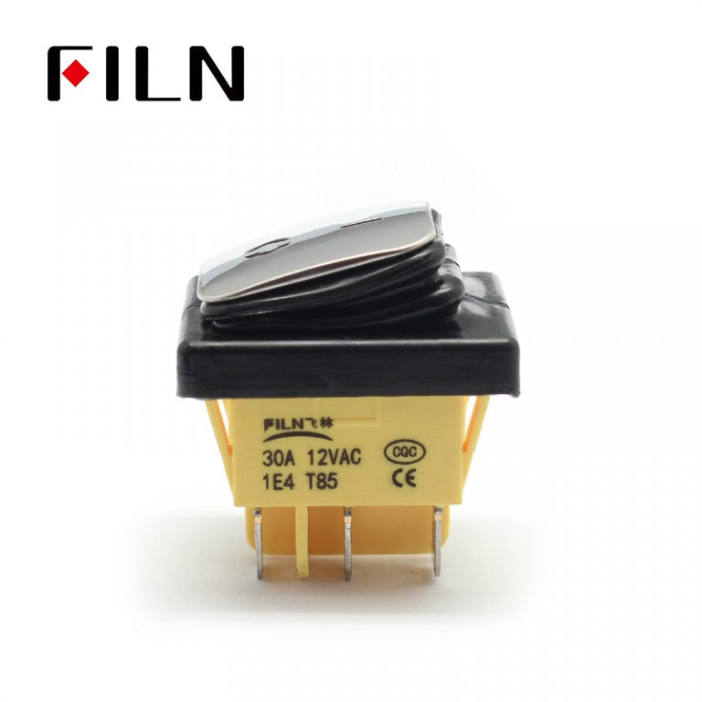 FILN Illuminated 250V IP67 Stainless Steel 6 PIN Rocker Switch Front