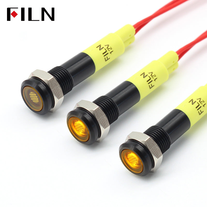 FILN 6MM(1/4‘’) 12V  24V 220V LED Indicator Light Mini Metal Waterproof IP67 Pilot Signal Lamp Red Green Yellow Blue White